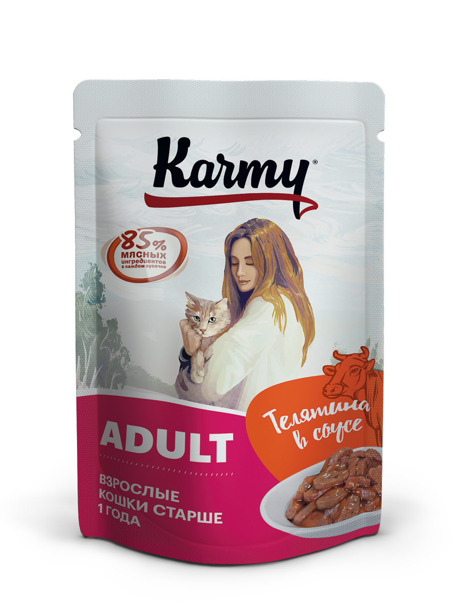 фото Влажный корм для кошек karmy adult, телятина в соусе, 24шт по 80г