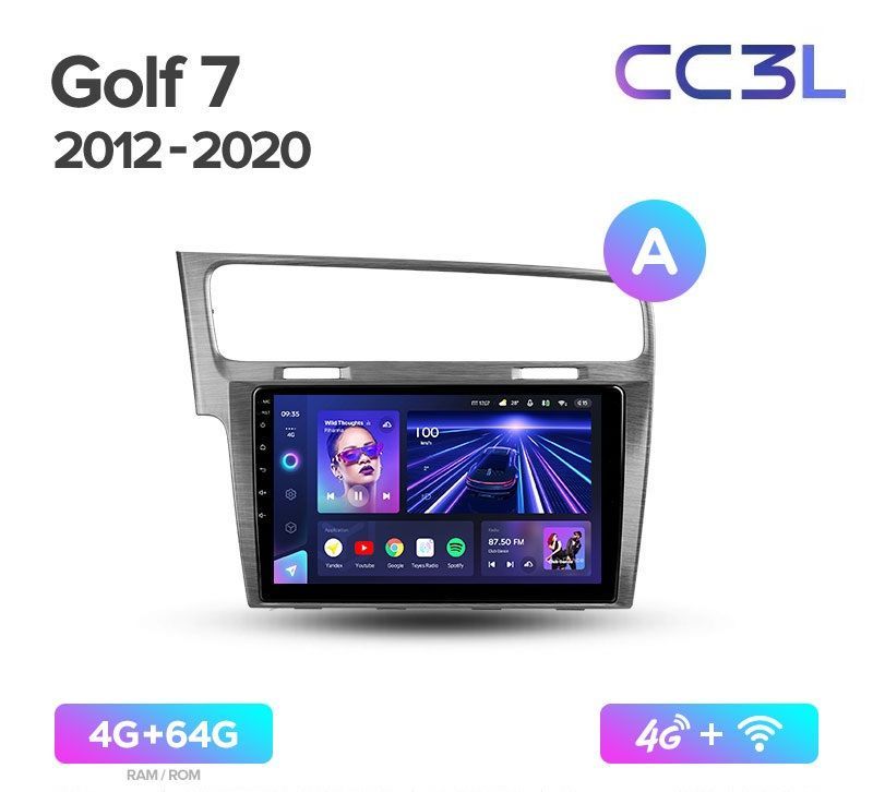 Магнитола TEYES VOLKSWAGEN GOLF 7 2012-2020 г. CC3L 4/64ГБ Android 10, IPS экран, DSP, 4G