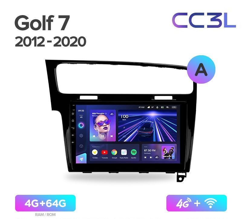 Магнитола TEYES VOLKSWAGEN GOLF 7 2012-2020 г. CC3L 4/64ГБ Android 10, IPS экран, DSP, 4G