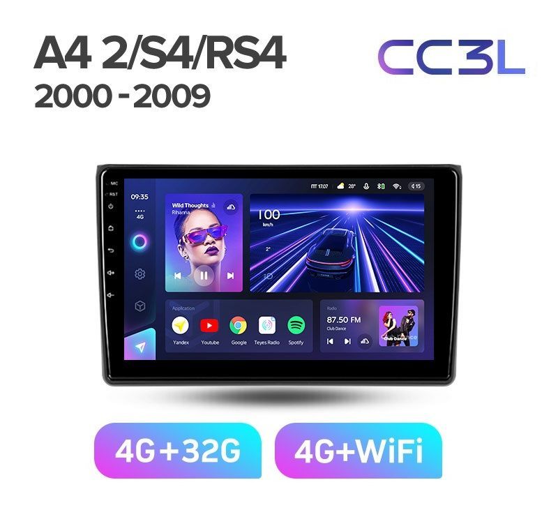 Магнитола TEYES AUDI A4 2000-2009 г CC3L 432ГБ Android 10 IPS экран DSP 4G модем чип 4789000₽