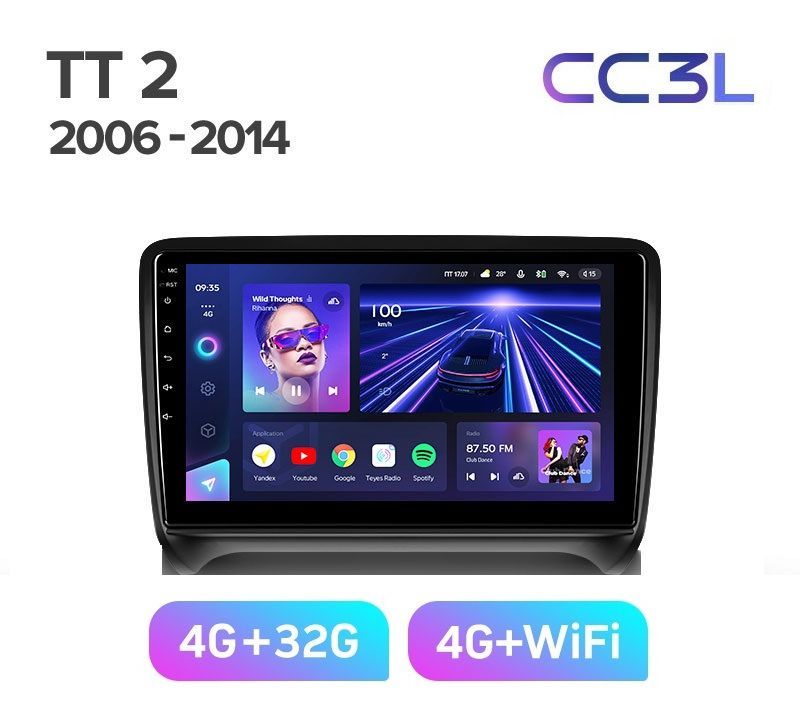 Магнитола TEYES AUDI TT 2006-2014 г CC3L 432ГБ Android 10 IPS экран DSP 4G модем чип 4589000₽