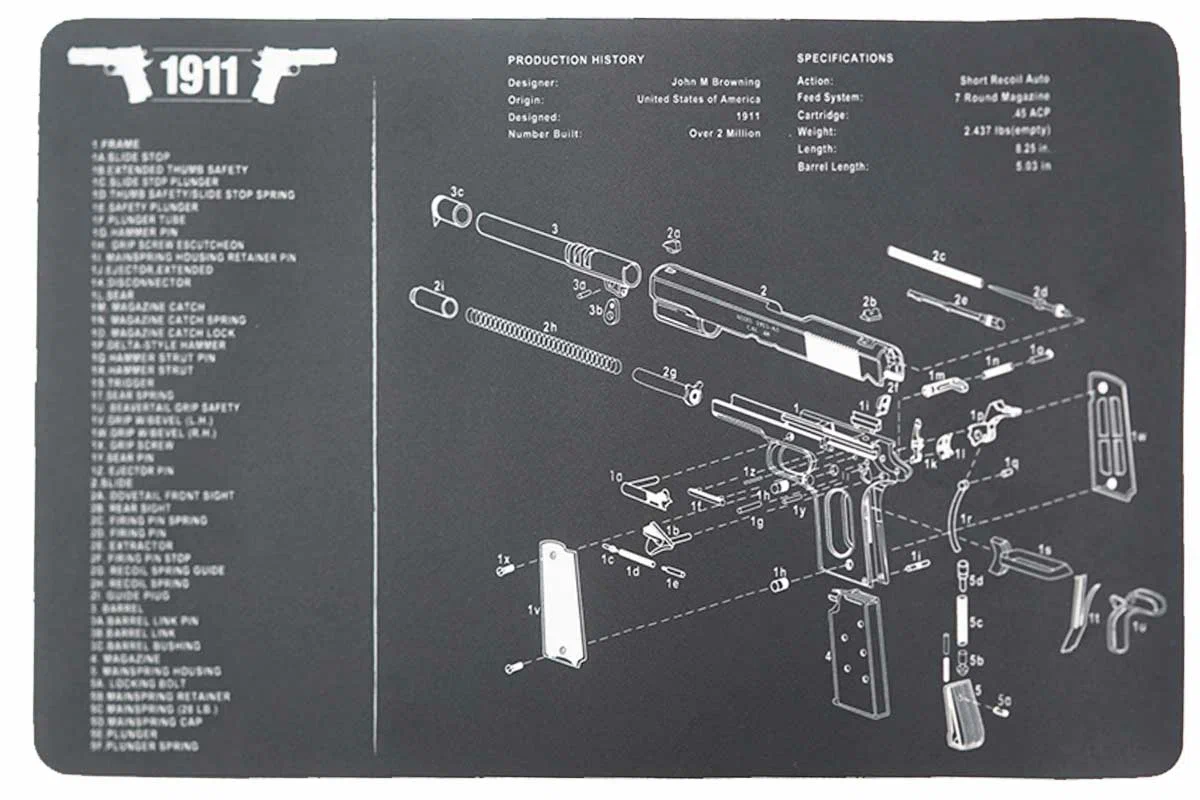 Коврик для чистки оружия Target Gun Colt 1911 42,5x28 см, черно-белый
