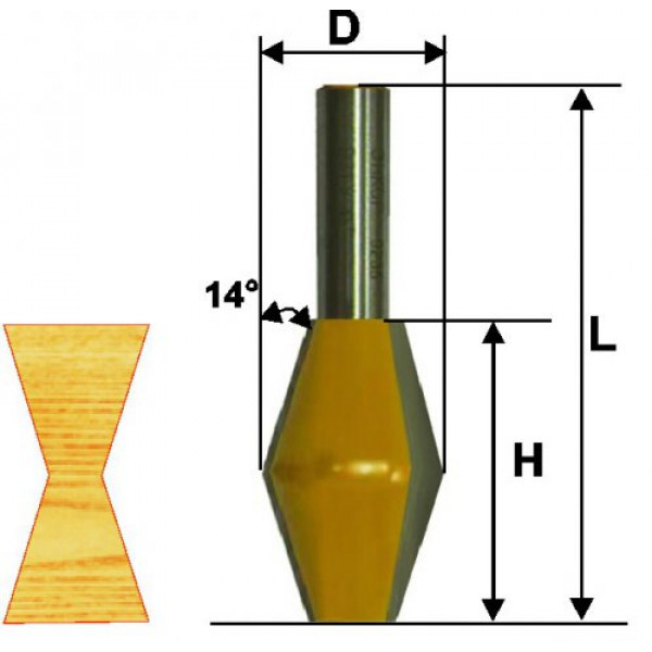 

Фреза по дереву кромочная конусная O28.6х45 14° твердосплав ц/хв 12 ЭНКОР бокс, 10643
