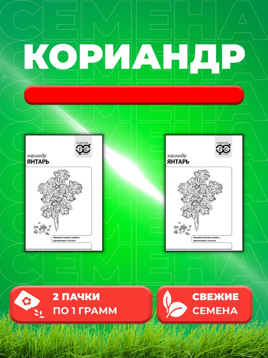 

Семена Кориандр Янтарь 1 г б/п с евроотв. 2уп