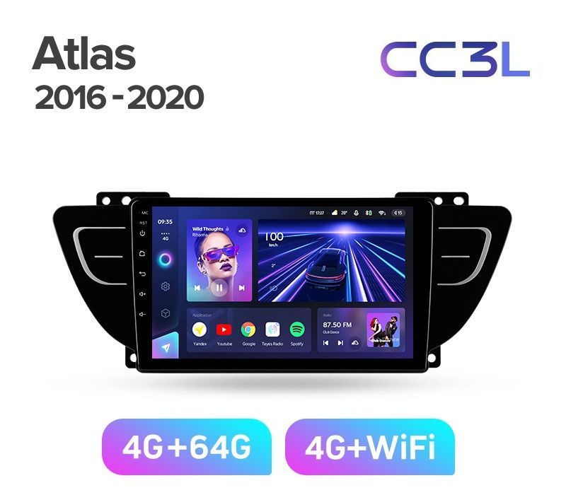 Магнитола TEYES GEELY ATLAS NL 2016-2020 г. CC3L 4/64ГБ Android 10, IPS экран, DSP, 4G мод