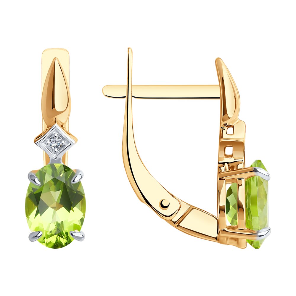

Серьги из красного золота с фианитом и хризолитом Diamant 51-320-01919-4, 51-320-01919-4