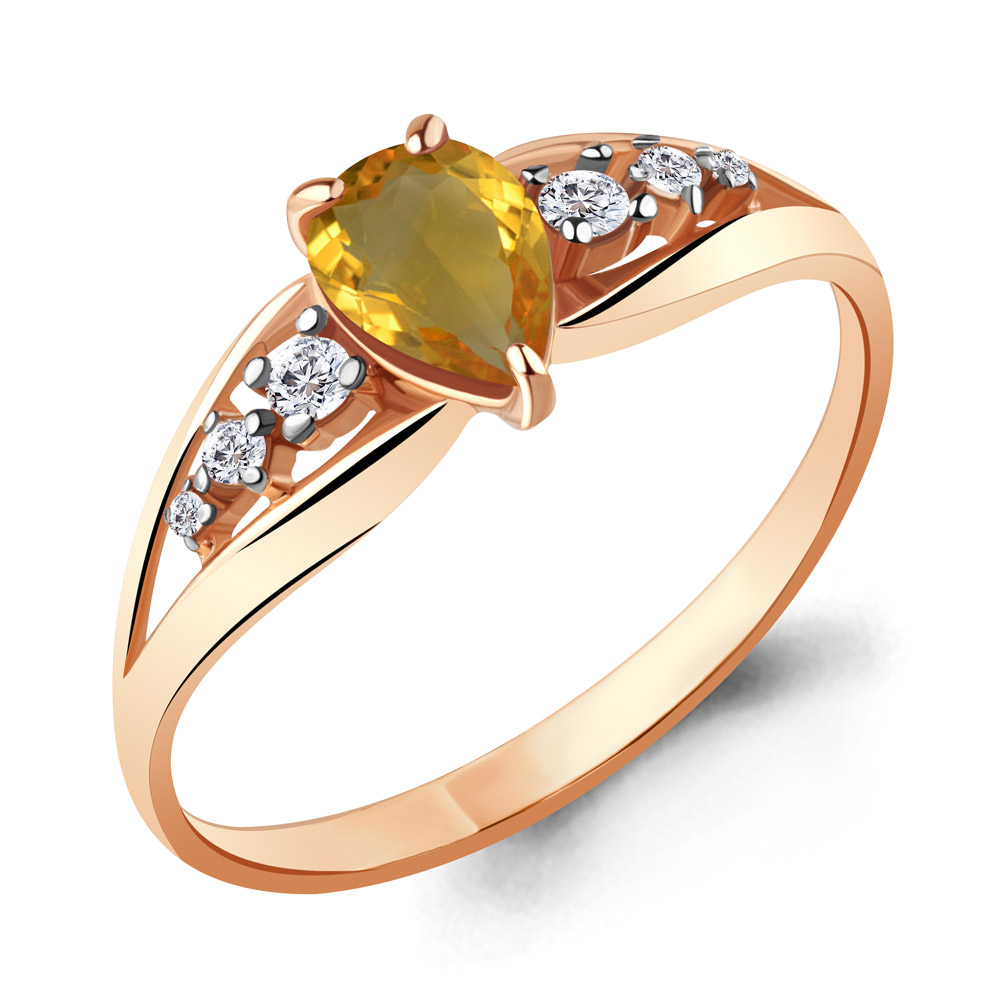 

Кольцо из красного золота с цитрином/фианитом р., Aquamarine 6578706А, 6578706А_585_кз