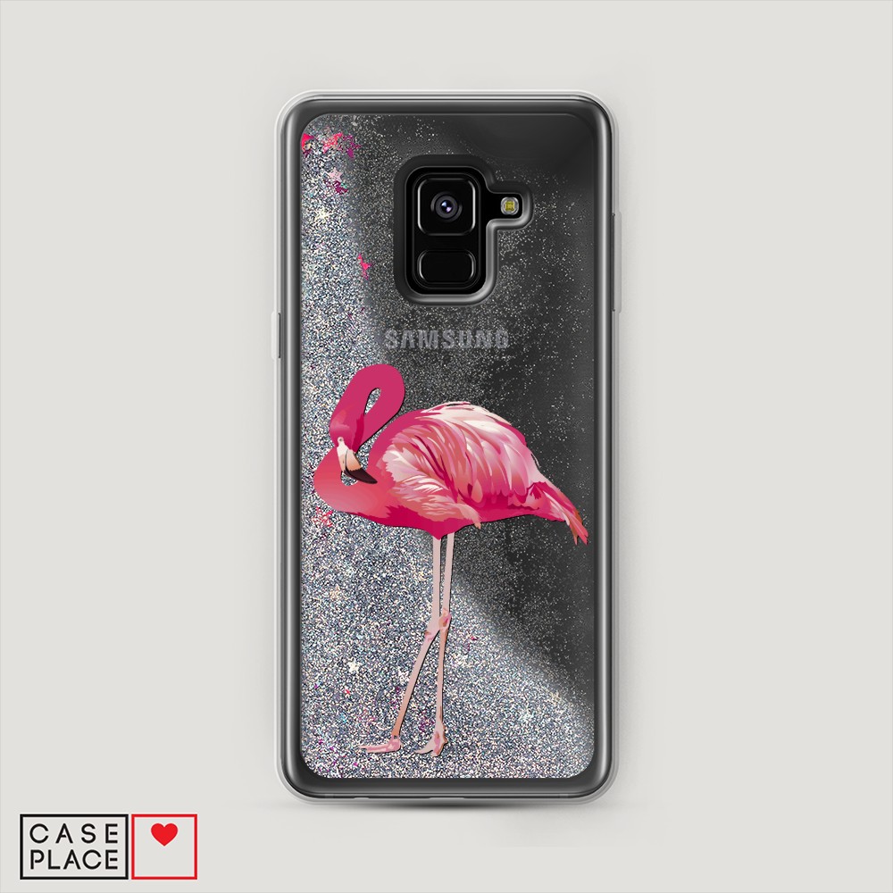 

Жидкий чехол с блестками "Застенчивый фламинго" на Samsung Galaxy A8 2018, 25491-1
