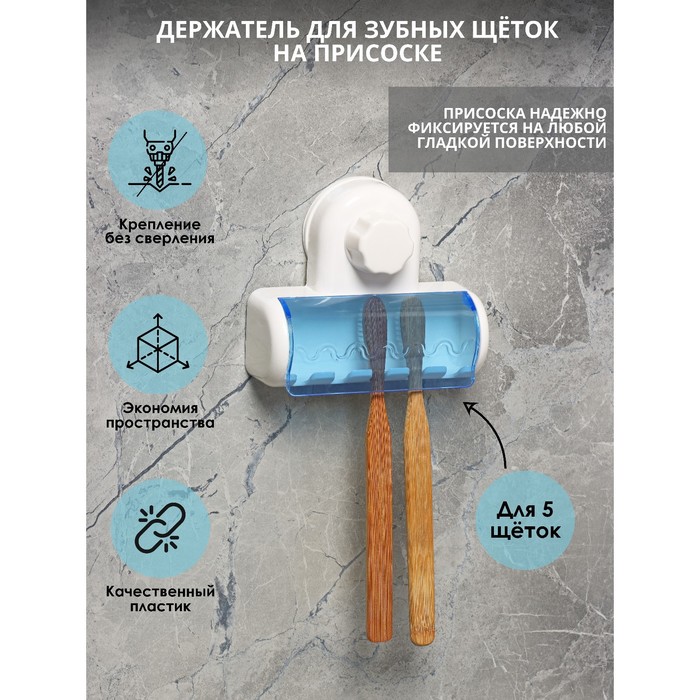 

Держатель для зубных щеток на присоске Белая коллекция, 123 г, цвет белый, синий