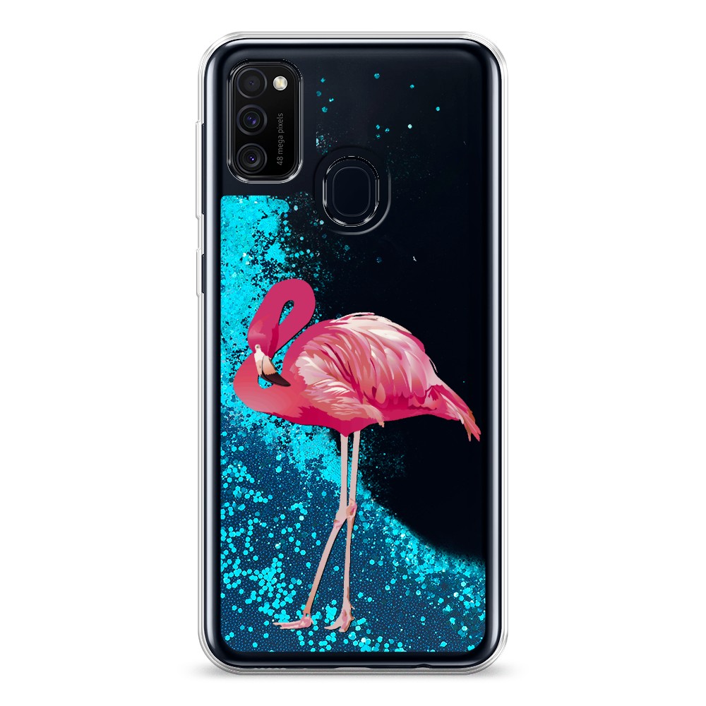 

Жидкий чехол с блестками "Застенчивый фламинго" на Samsung Galaxy M21, 29793-1