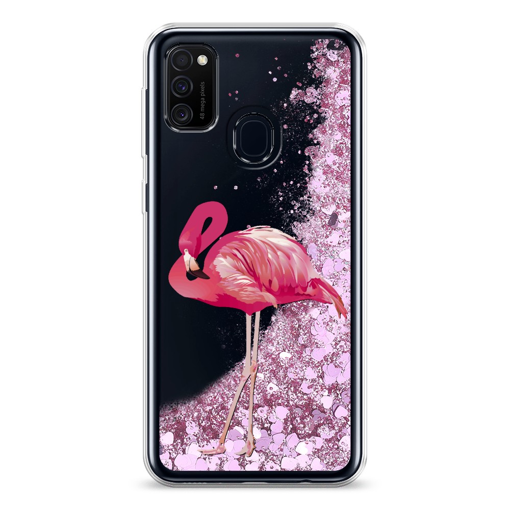 

Жидкий чехол с блестками "Застенчивый фламинго" на Samsung Galaxy M21, 29794-1