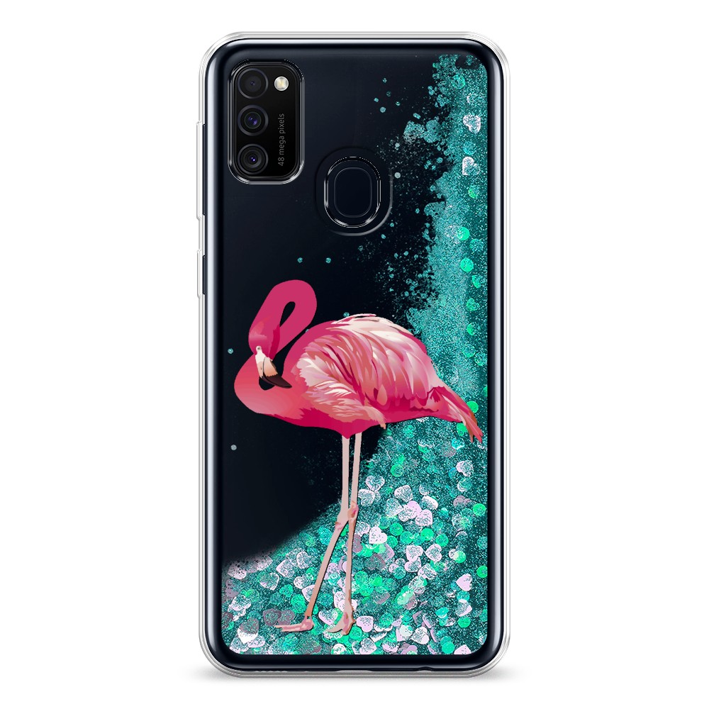 

Жидкий чехол с блестками "Застенчивый фламинго" на Samsung Galaxy M21, 29795-1