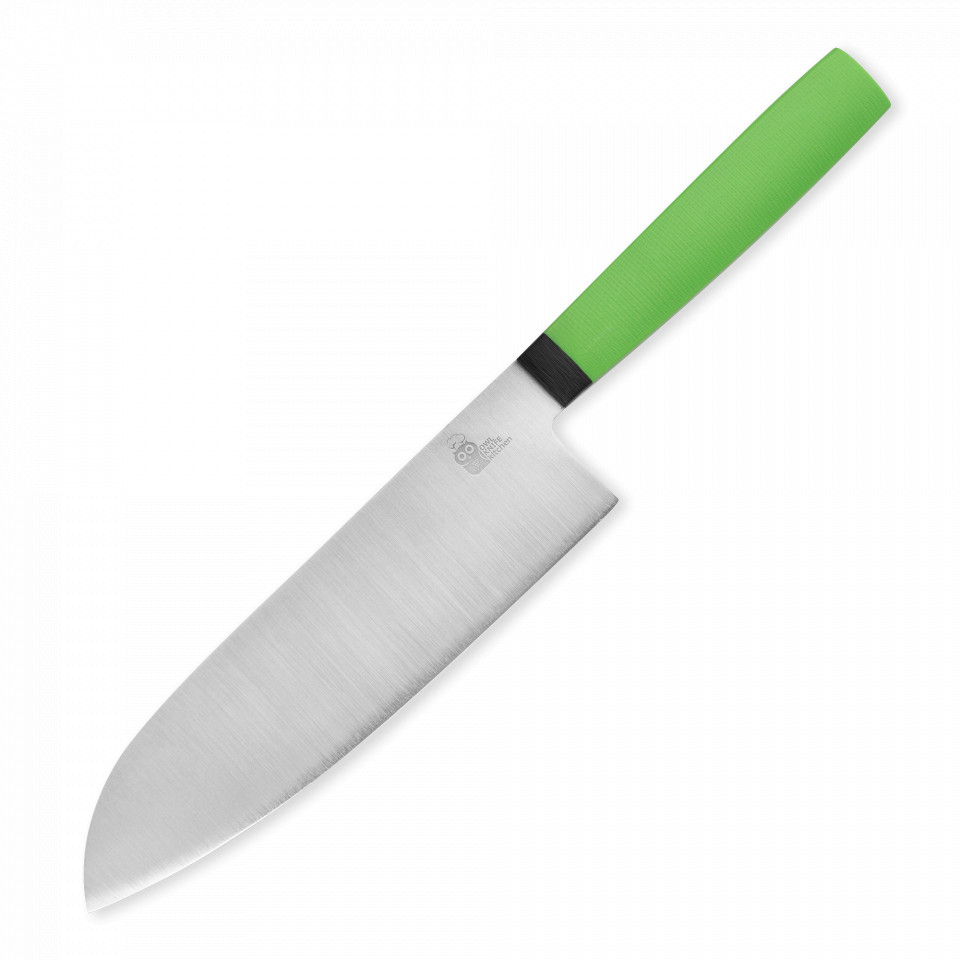 Нож поварской кухонный сантоку SA180, OWL KNIFE, Green, 18 см, сталь N690