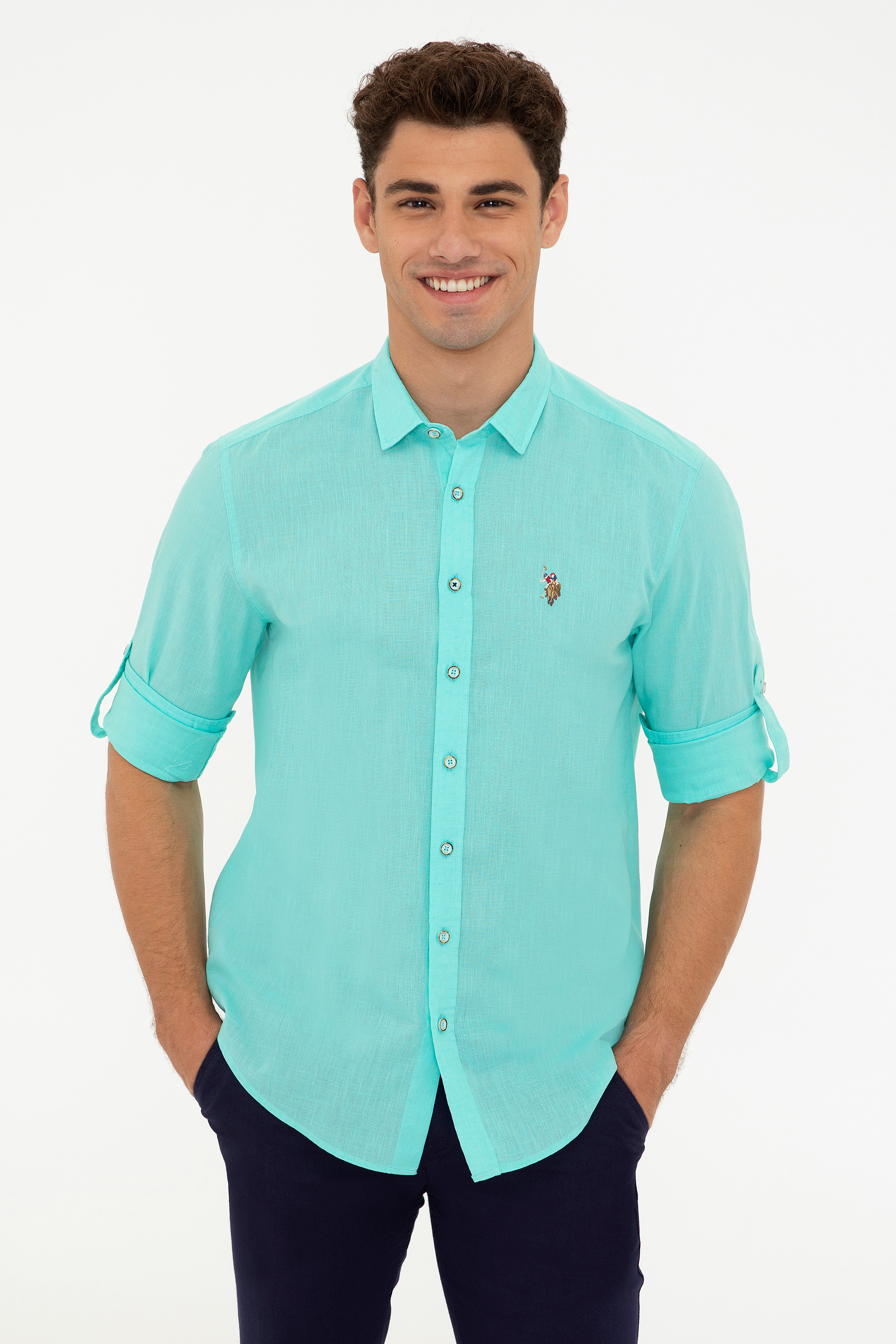 

Рубашка мужская U.S. POLO Assn. G081SZ0040ENZO021Y бирюзовая L, G081SZ0040ENZO021Y