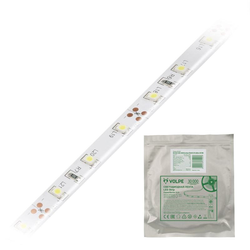 

Лента 2835-60LED/m-8mm-IP65-DC12V-4,8W/m-5M-WW Volpe