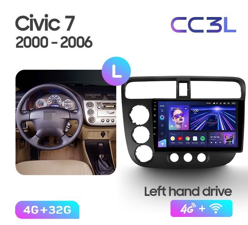 Магнитола TEYES HONDA CIVIC 7 2000-2006 г. CC3L 4/32ГБ Android 10, IPS экран, DSP, 4G моде