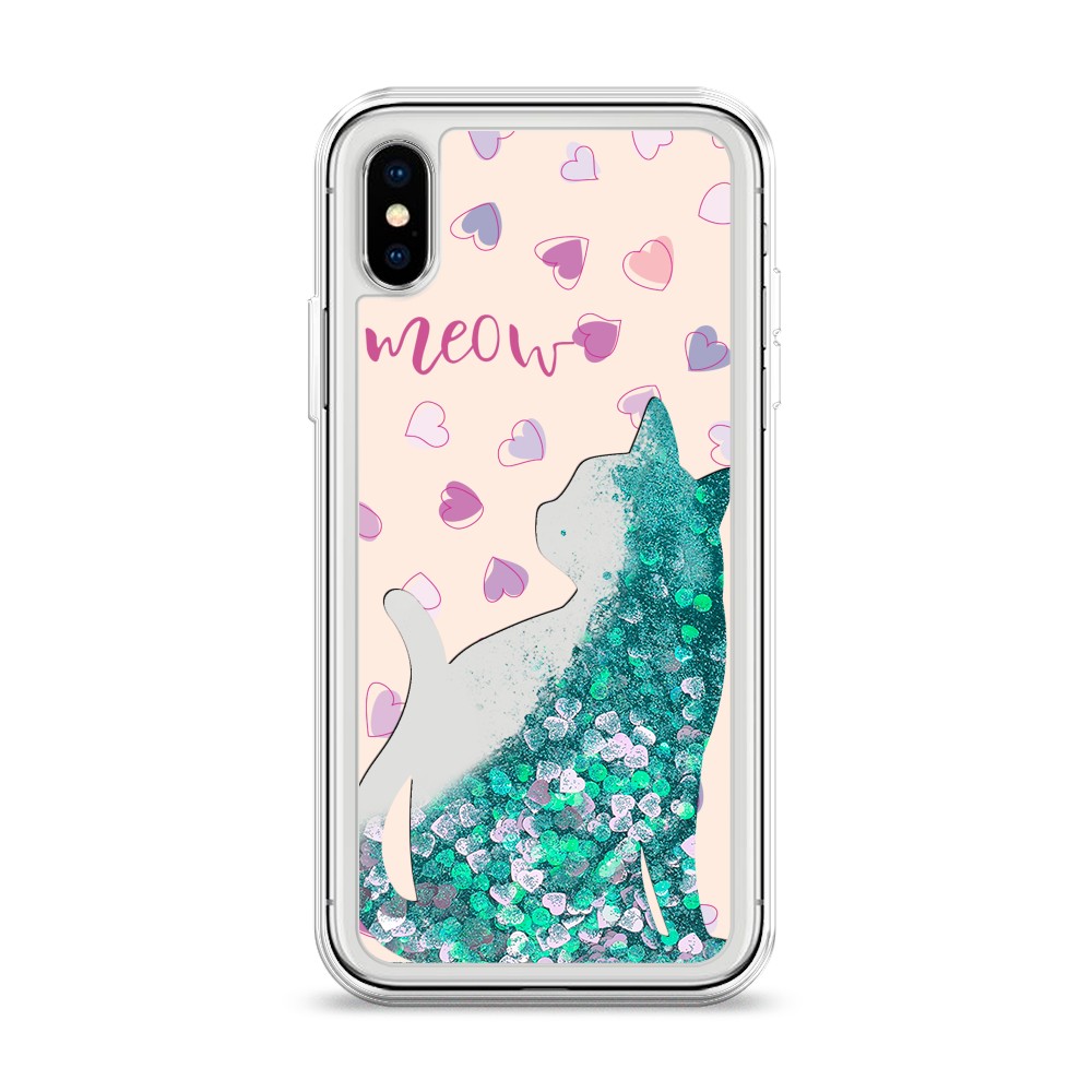 

Жидкий чехол с блестками "Прозрачный кот" на Apple iPhone XS (10S), 11895-1