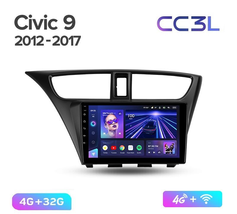 Магнитола TEYES HONDA CIVIC 9 2012-2017 г. CC3L 4/32ГБ Android 10, IPS экран, DSP, 4G моде