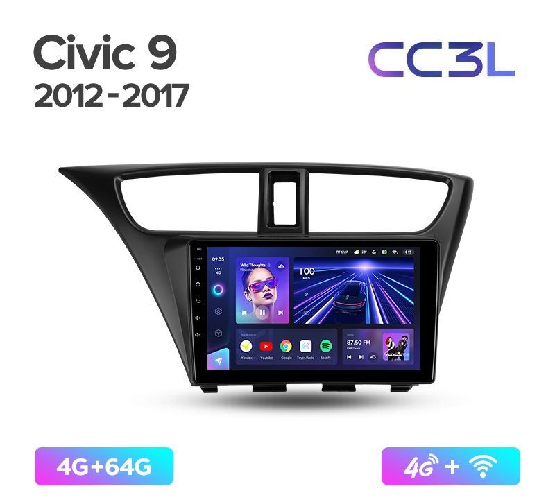 Магнитола TEYES HONDA CIVIC 9 2012-2017 г. CC3L 4/64ГБ Android 10, IPS экран, DSP, 4G моде