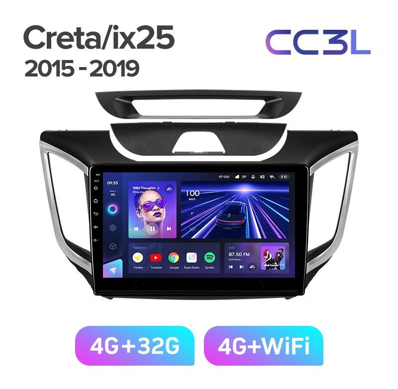 Магнитола TEYES HYUNDAI CRETA 2015-2019 г. CC3L 4/32ГБ Android 10, IPS экран, DSP, 4G моде