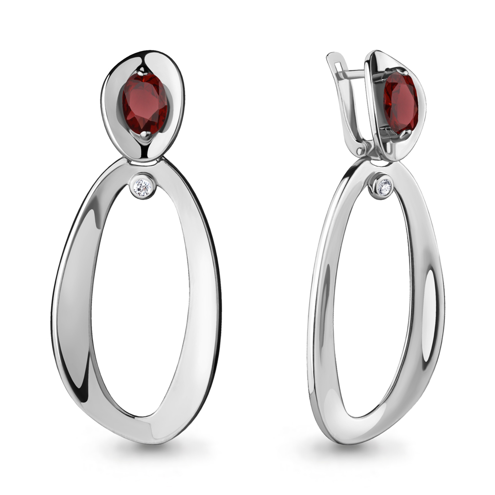 

Серьги подвески из серебра с гранатом/фианитом Aquamarine 4722603А, 4722603А_925_р
