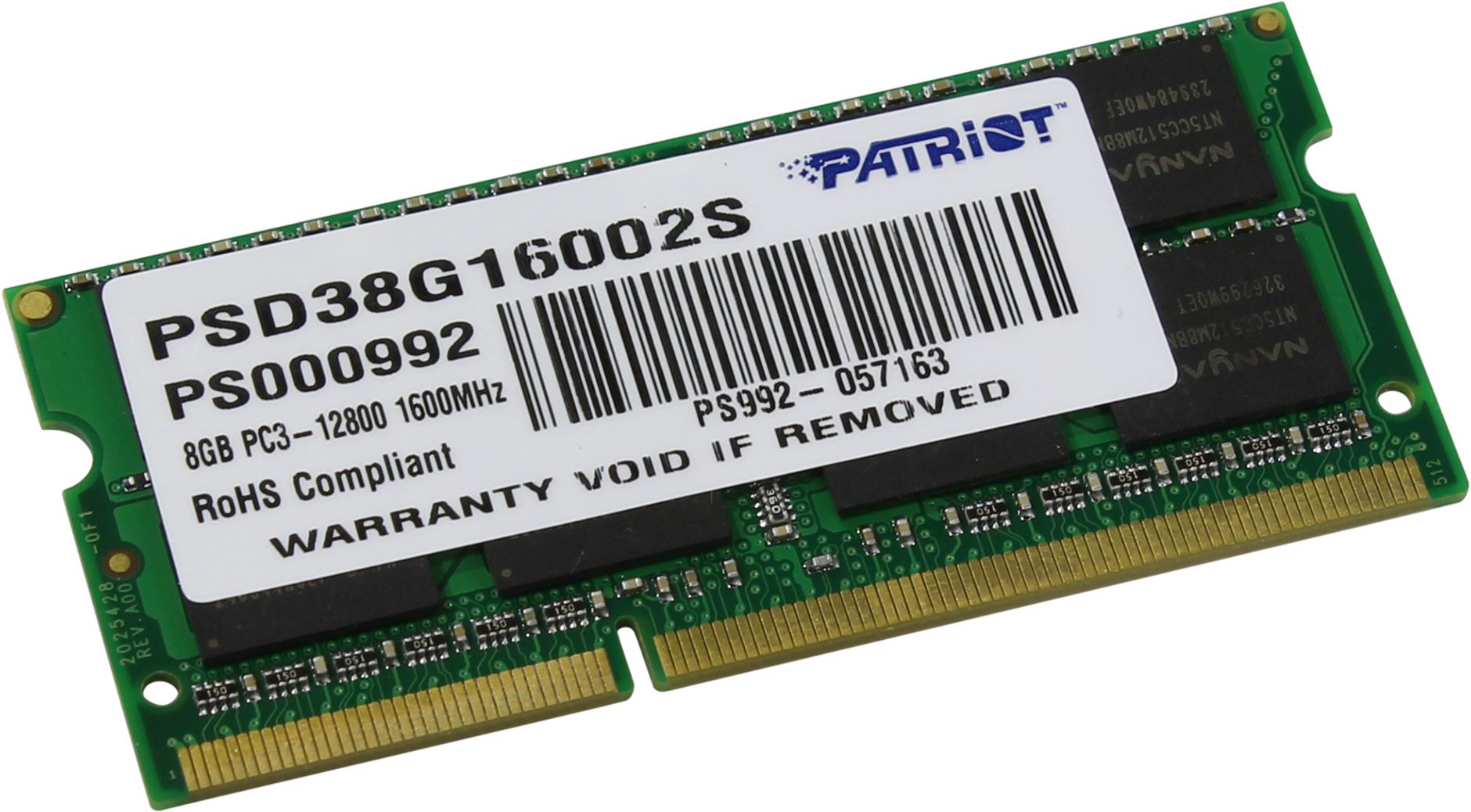 

Оперативная память Patriot 8Gb DDR-III 1600MHz SO-DIMM (PSD38G16002S)
