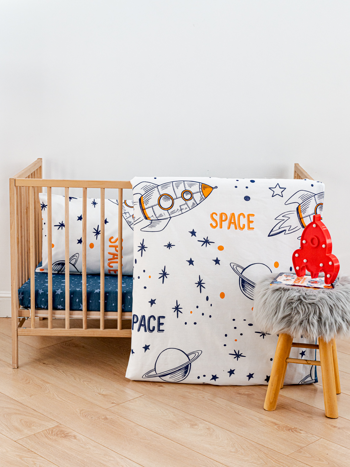 Комплект детский в кроватку Павлинка Космос, бязь, 3 предмета с 1 наволочкой, серый