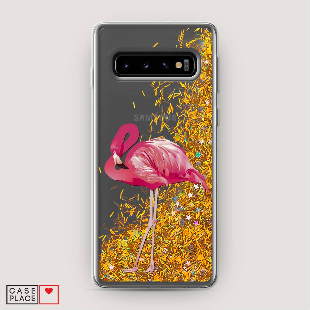 

Жидкий чехол с блестками "Застенчивый фламинго" на Samsung Galaxy S10, 27090-1