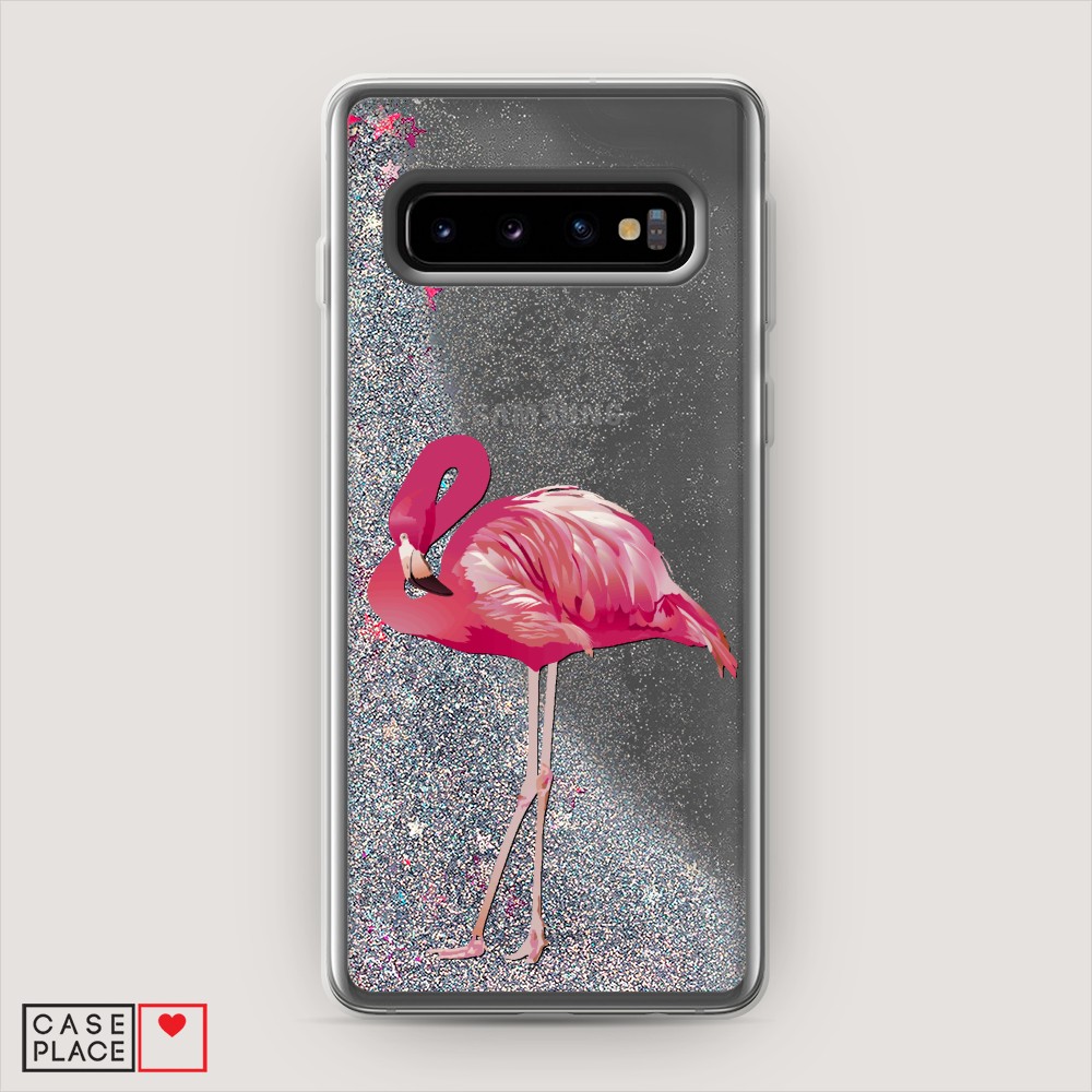 

Жидкий чехол с блестками "Застенчивый фламинго" на Samsung Galaxy S10, 27091-1