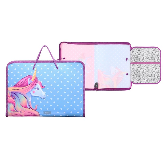 

Папка для труда Calligrata Единорог с ручками молния вокруг пластик, Голубой