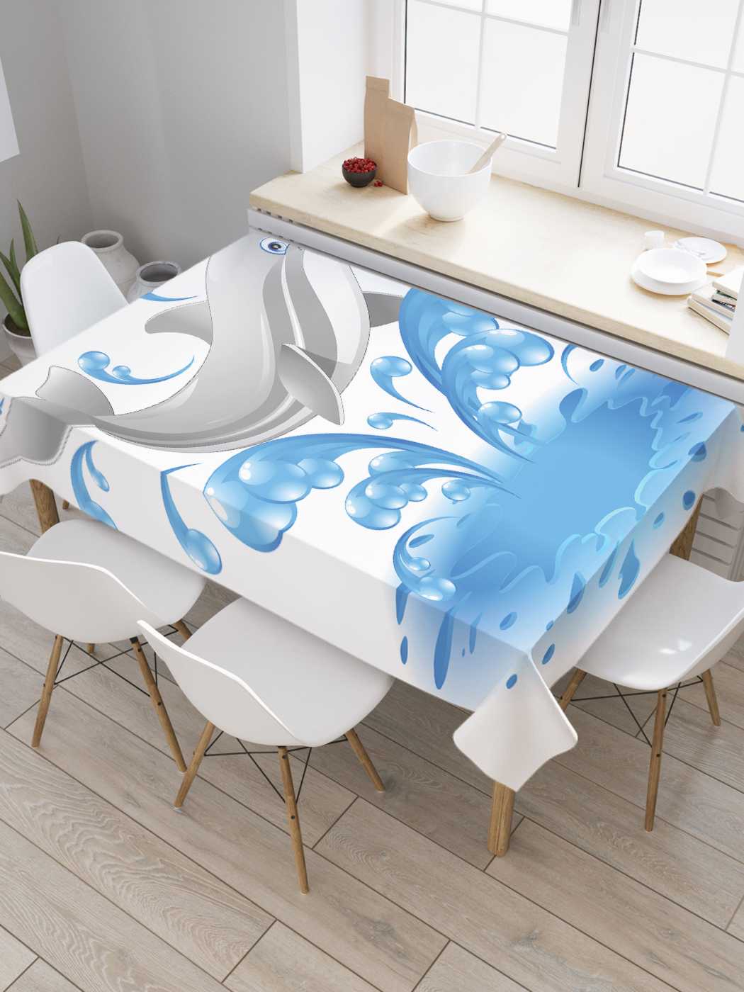 

Скатерть прямоугольная JoyArty "Дельфин-веселун" из оксфорда, 180x145 см, Голубой, Дельфин-веселун