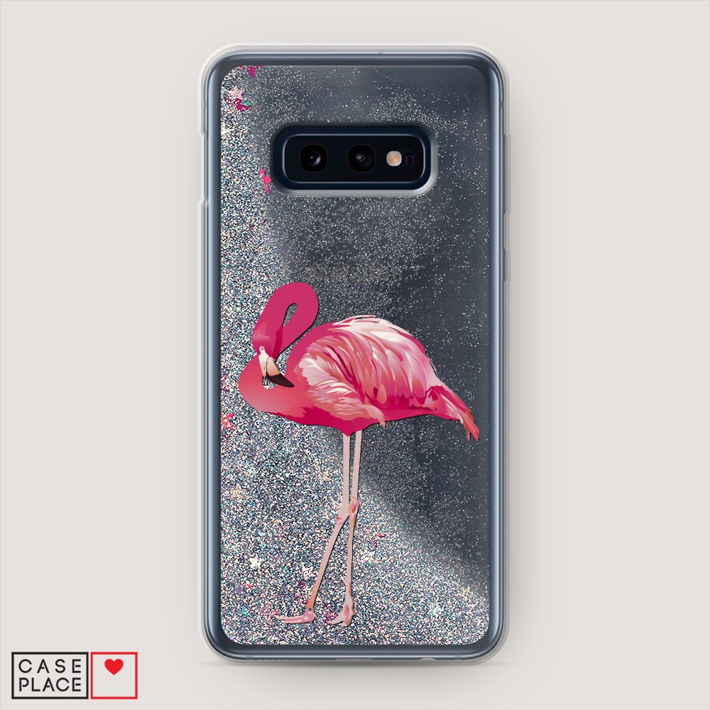 фото Жидкий чехол с блестками "застенчивый фламинго" на samsung galaxy s10e awog