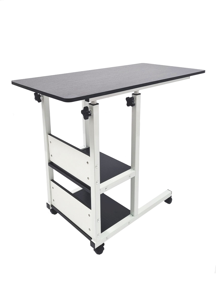 Прикроватный столик для ноутбука, на колесиках с регулировкой высоты, с полками, черный