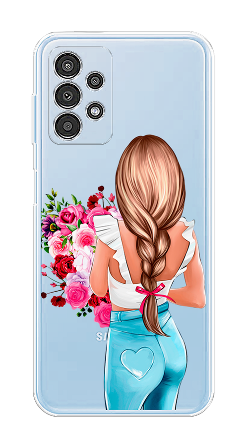 

Чехол на Samsung Galaxy A13 4G "Девушка с цветами", Коричневый;розовый;голубой, 2104850-6