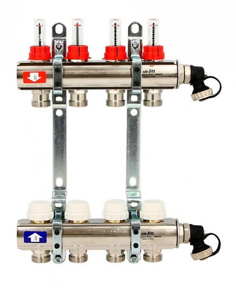 фото Коллектор uni-fitt 1" х 4 вых 3/4" с расходомерами и вентилями, 440i4304