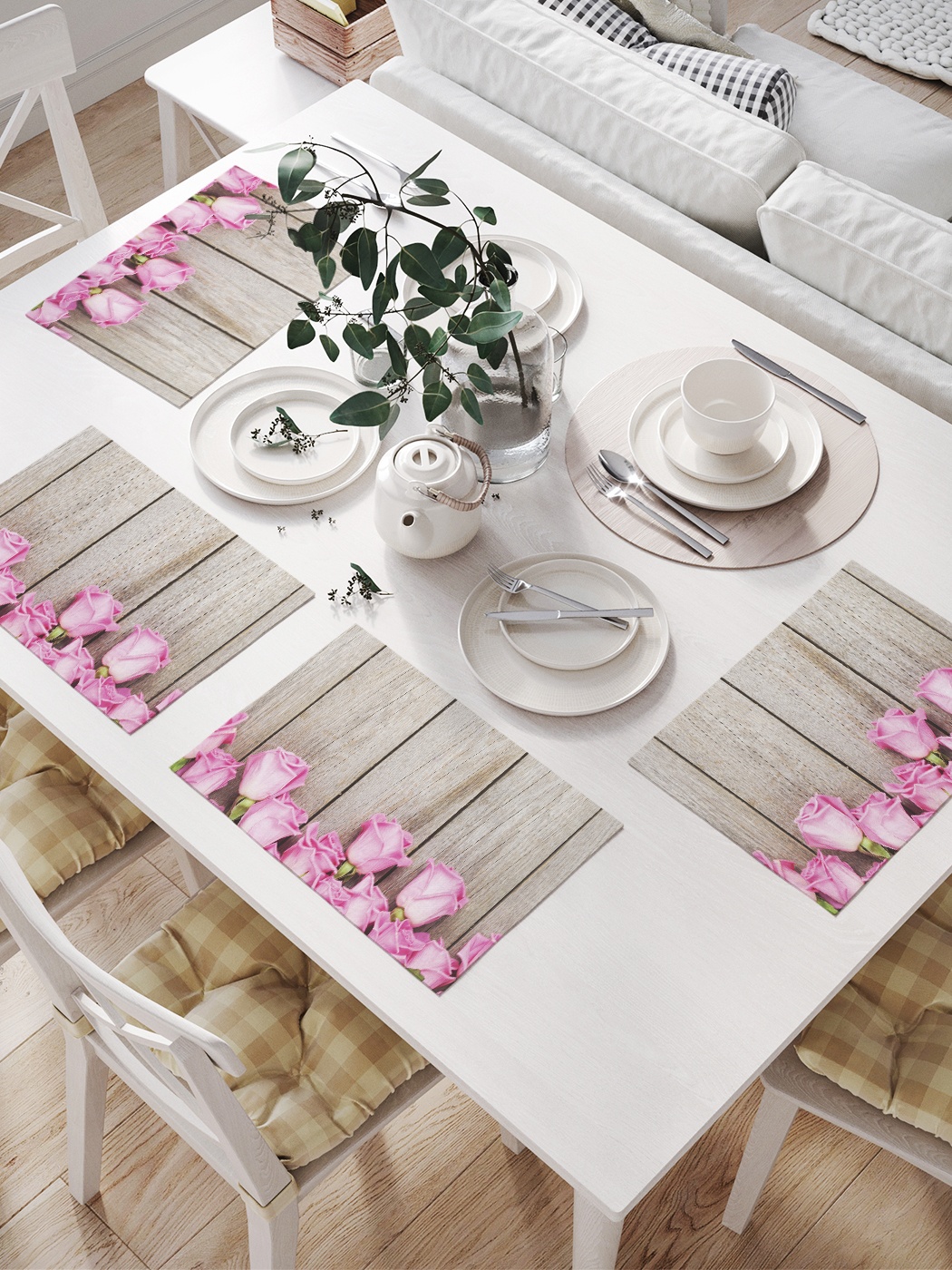 фото Комплект салфеток для сервировки стола «розы на деревянных досках» (32х46 см, 4 шт.) joyarty