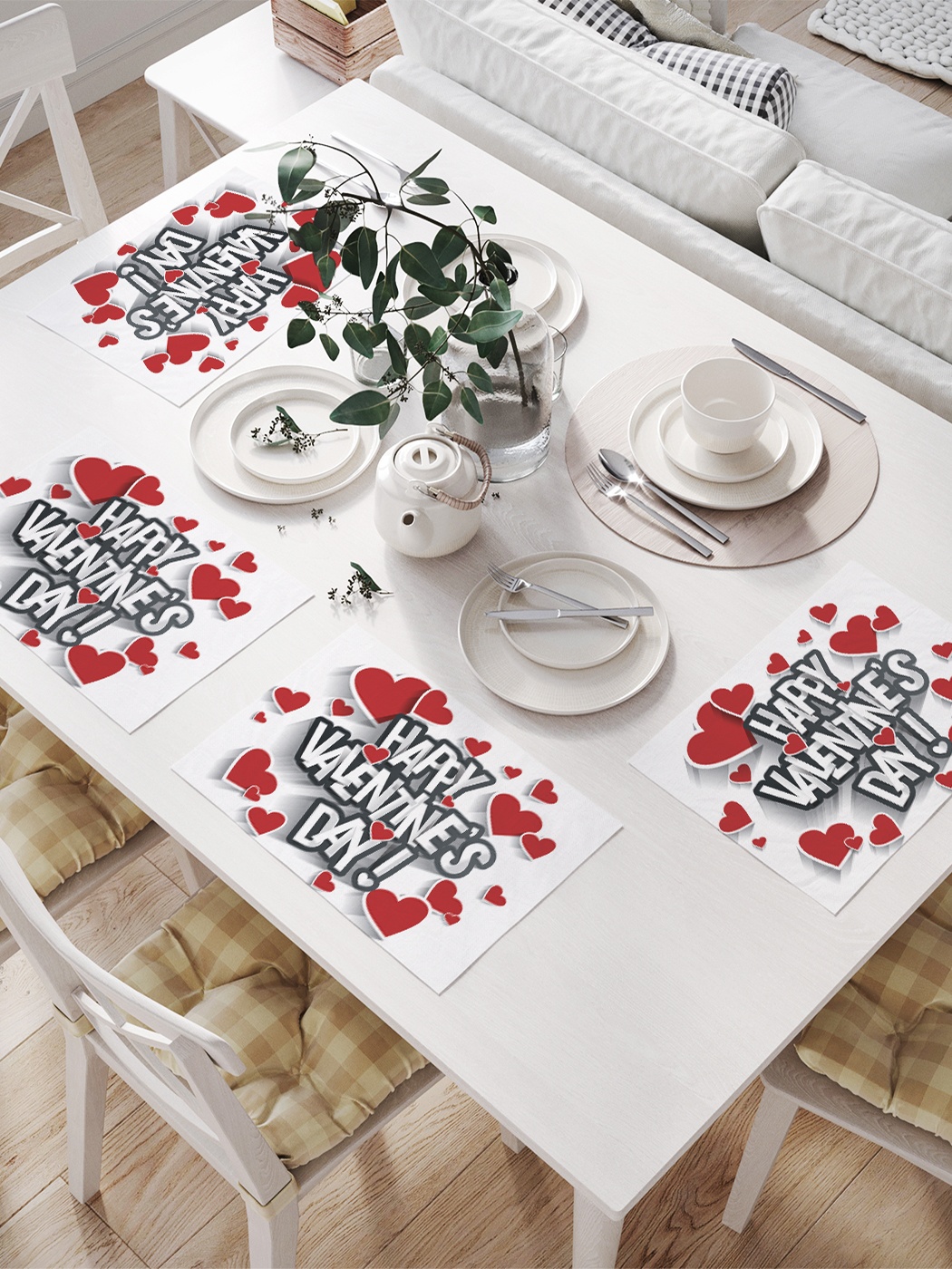 

Комплект салфеток для сервировки стола «Happy Valentines day» (32х46 см, 4 шт.), Красный;белый