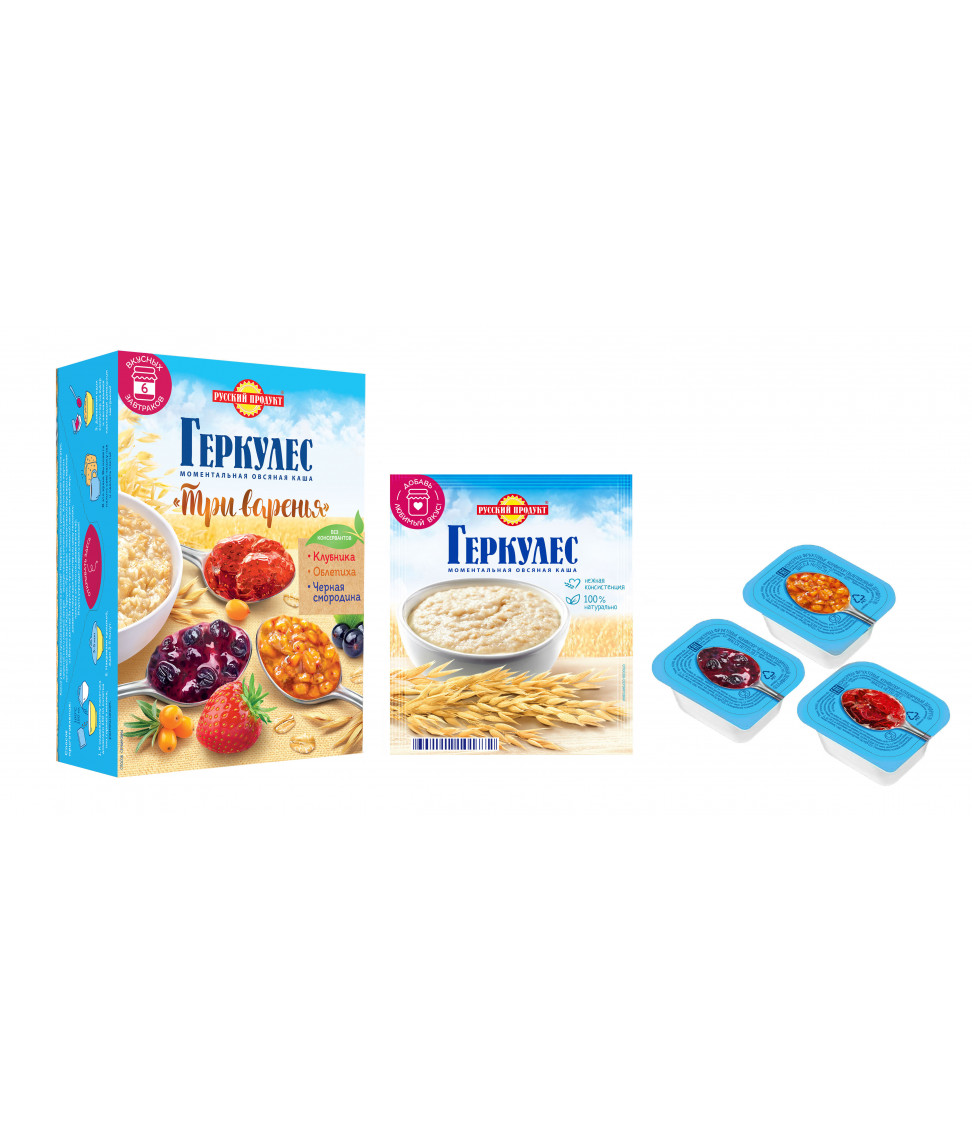 

Овсяная каша момент Геркулес с конфитюром клубничный-облепиховый-черносмородиновый 348 г