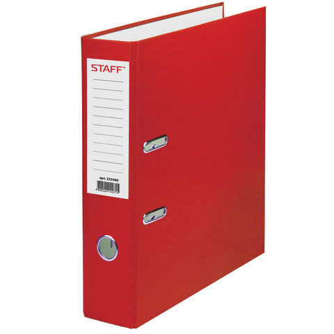 Папка-регистратор STAFF 225980, с покрытием из ПВХ, 70 мм, без уголка, красная