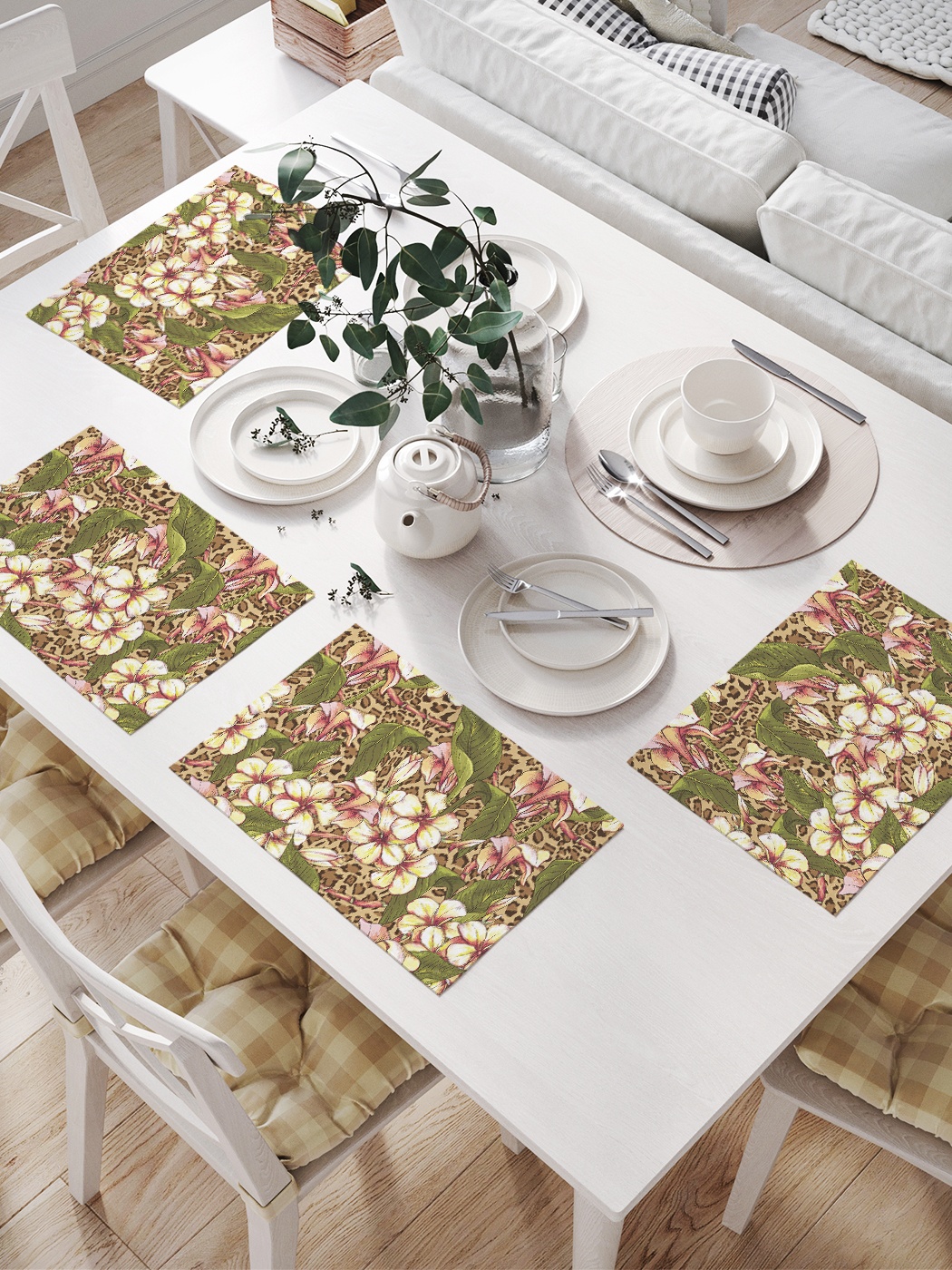 

Комплект салфеток для сервировки стола «Цветочная зелень» (32х46 см, 4 шт.), Зеленый;бежевый;розовый