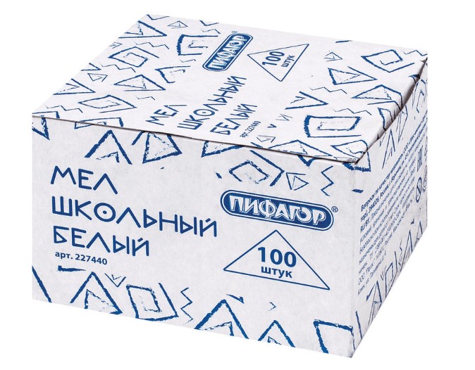 фото Мел белый пифагор 227440 набор 100 шт. квадратный