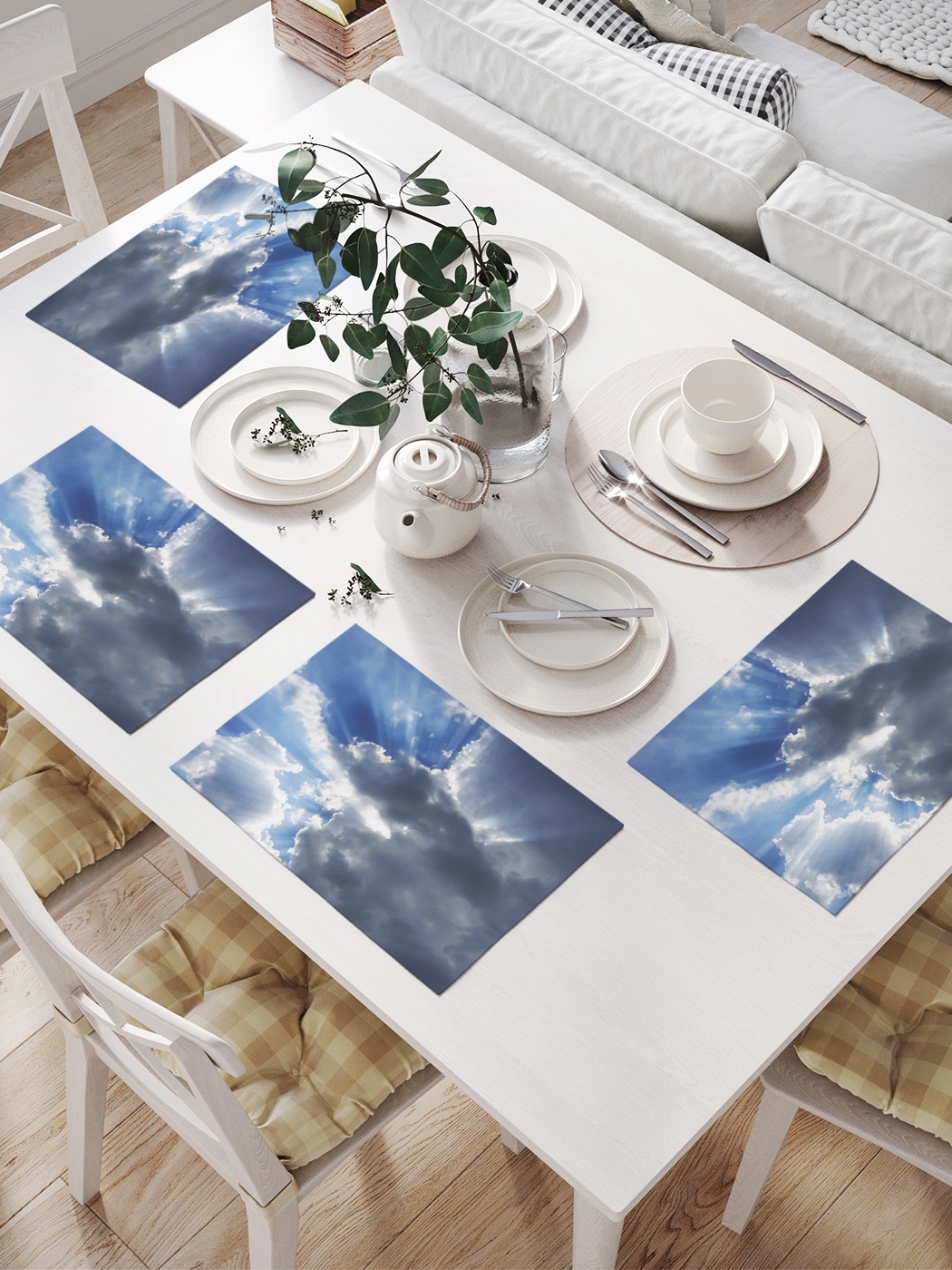 

Комплект салфеток для сервировки стола «Темные тучи» (32х46 см, 4 шт.), Голубой;серый