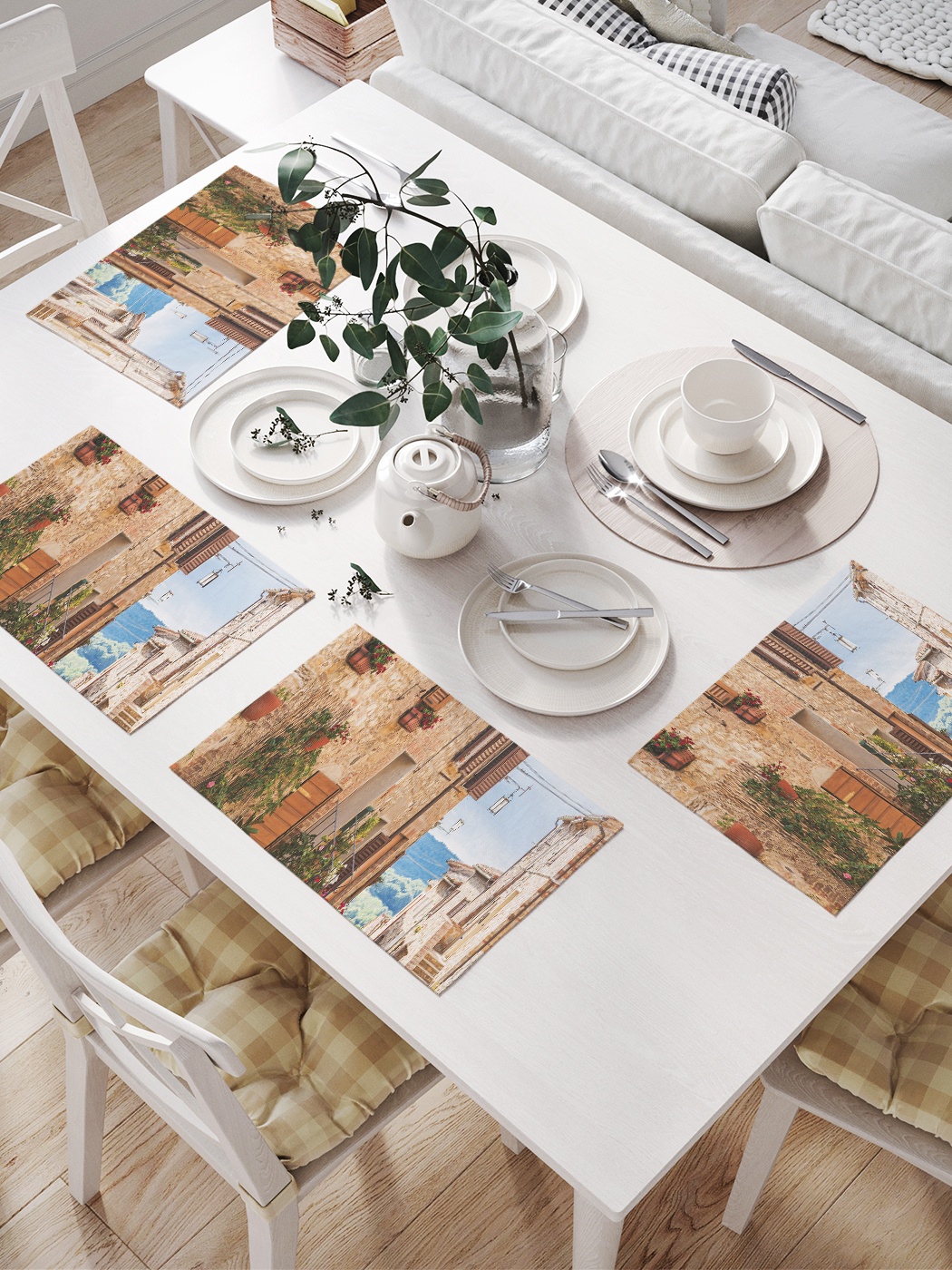 

Комплект салфеток для сервировки стола «Пустые мирные улицы» (32х46 см, 4 шт.), Коричневый;зеленый;голубой