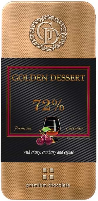 фото Шоколад golden dessert "72%", горький шоколад с вишней, клюквой и коньяком, 100 гр