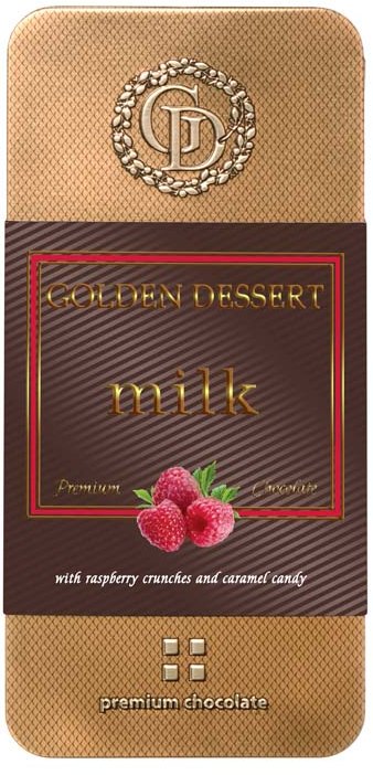 Шоколад Golden Dessert Milk молочный с кранчами малины и леденовой карамелью 100 г