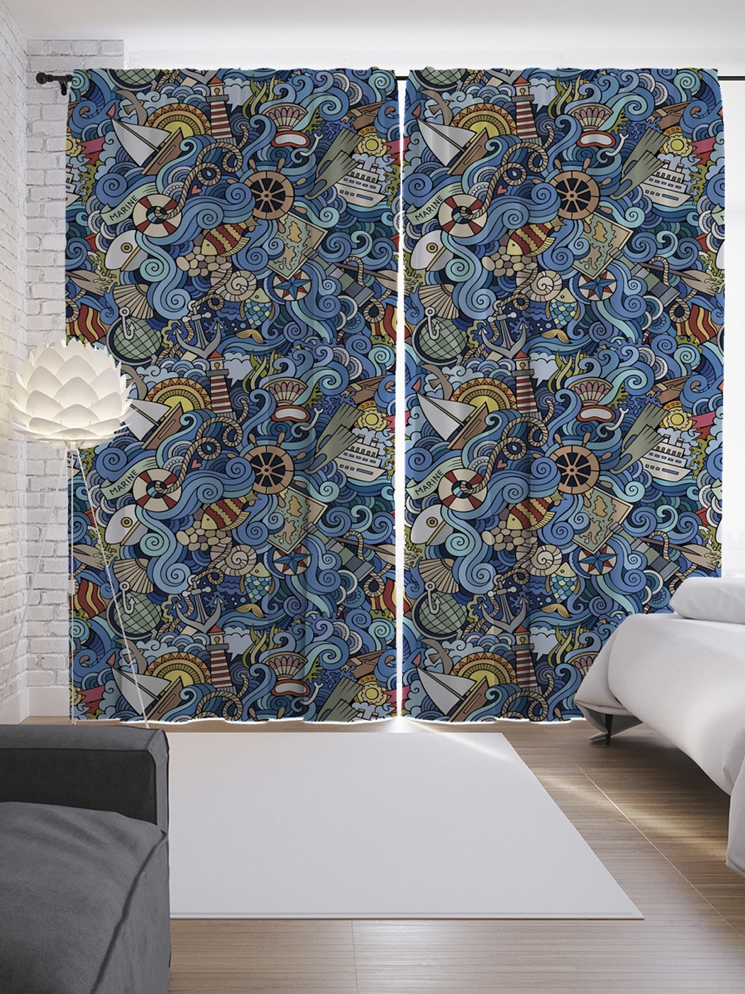 фото Шторы с фотопечатью "морские стихи" из сатена, 290х265 см joyarty