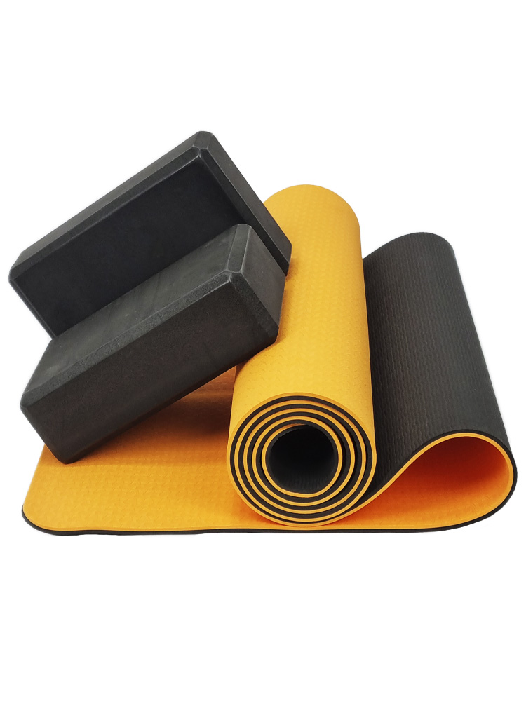 фото Набор для йоги, фитнеса и пилатеса: коврик с чехлом + 2 блока для йоги, оранжевый/черный urm