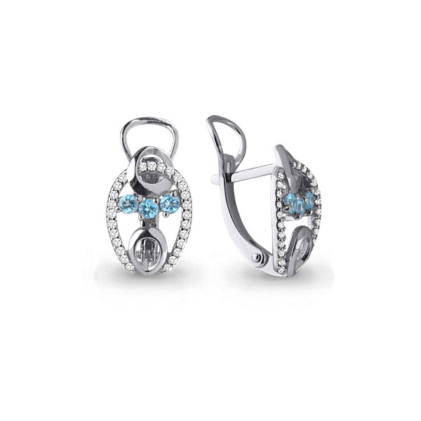 

Серьги из серебра с топазом/фианитом Aquamarine 4473705А, 4473705А_925_з