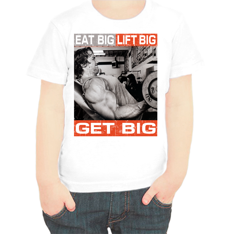 

Футболка мальчику белая 34 р-р eat big lift big get big, Белый, fdm_eat_big_lift_big