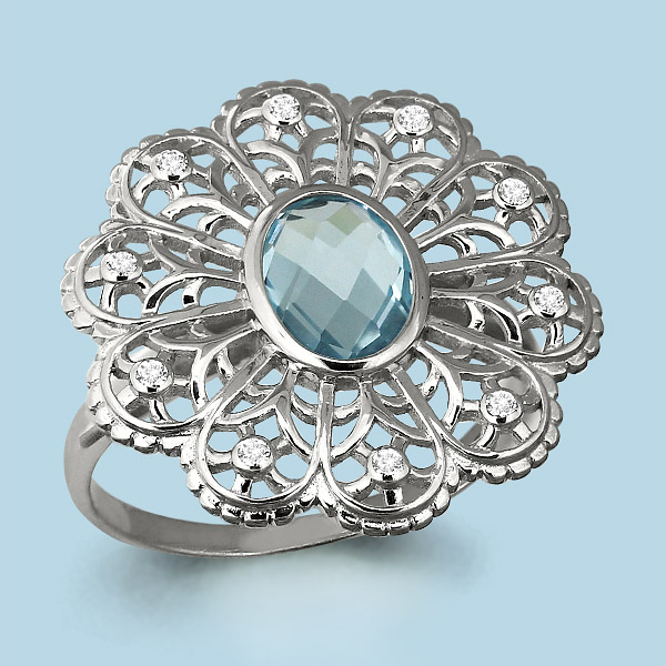 

Кольцо из серебра с топазом/фианитом р. Aquamarine 6549202А, 6549202А_925_р